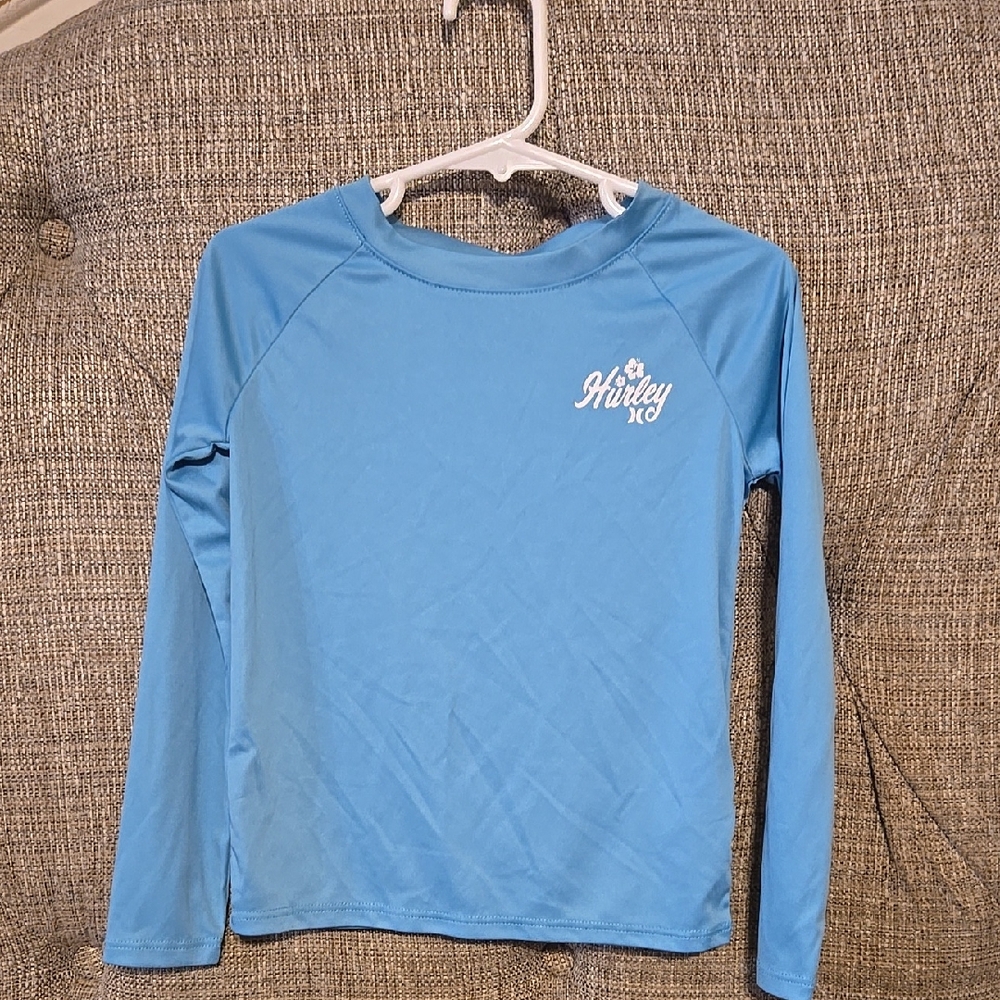 Girls Size 4 Hurley Light Blue Long Sleeve Rashgaurd